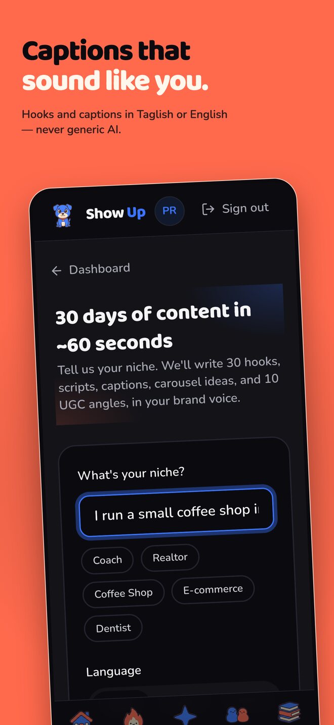 Captions that sound like you — 30 days of hooks, scripts, captions and carousel ideas in Taglish or English